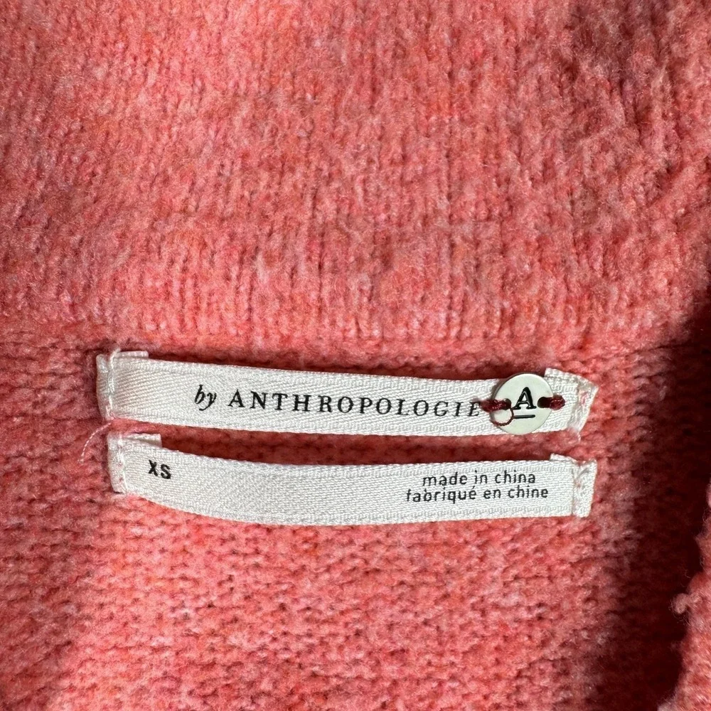 Anthropologie XS Coral‎ Pink Open Front Cardigan Shawl Collar Textured Knit